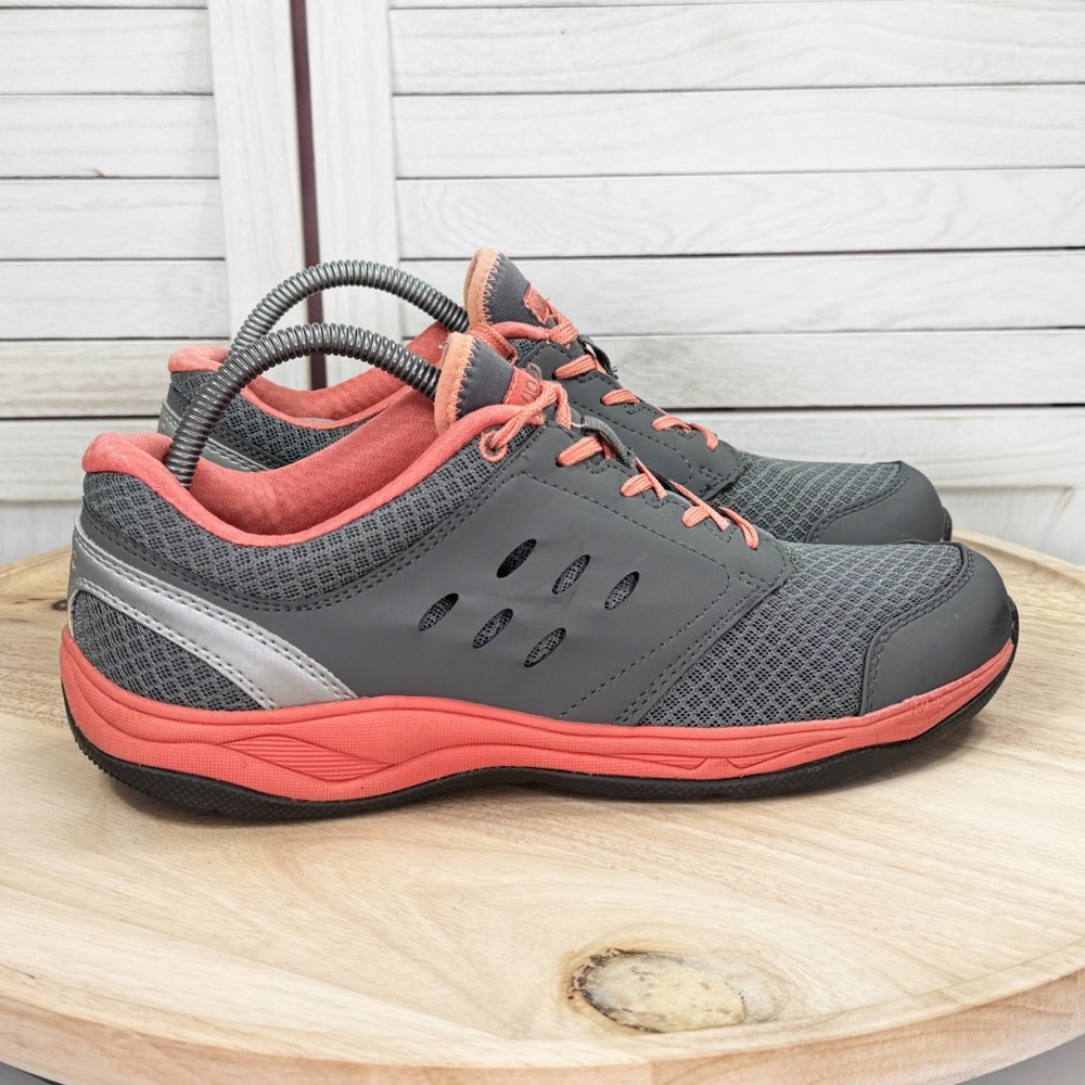 Vionic Venture Orthotic Mesh Low Top Lace Up Sneakers Grey Coral Orange 9